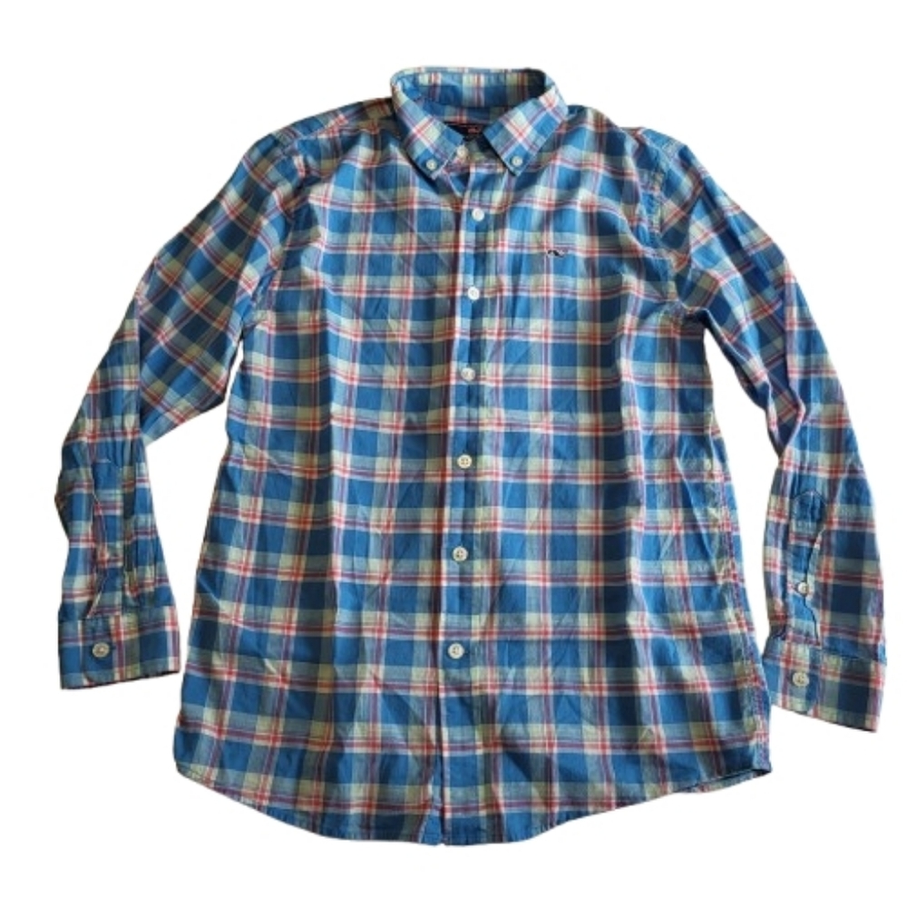Vineyard Vines Pastel Plaid Button Down Long Sleeve‎ Pink Blue Whale Shirt Youth